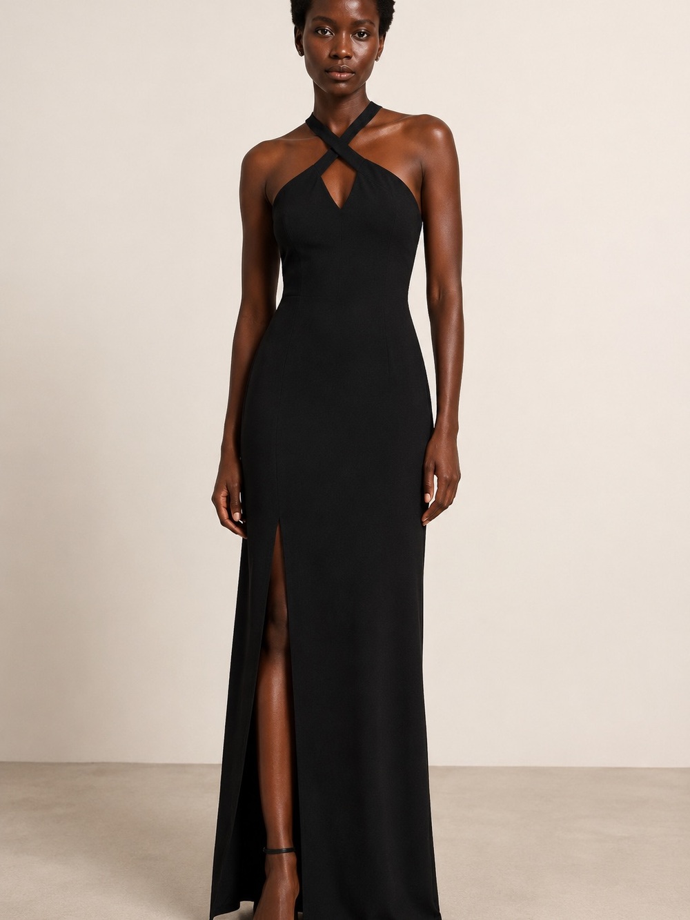 Calvin Klein Black One-Shoulder Cross-Neck Evening Gown